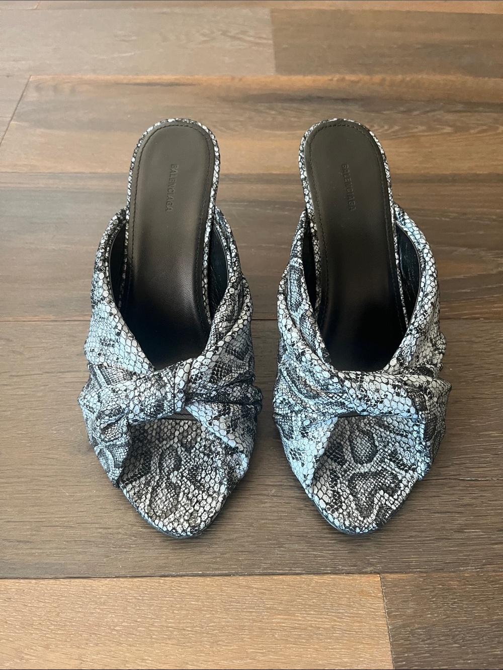 Balenciaga Black & Gray Snake-Print Knot Slide Mules